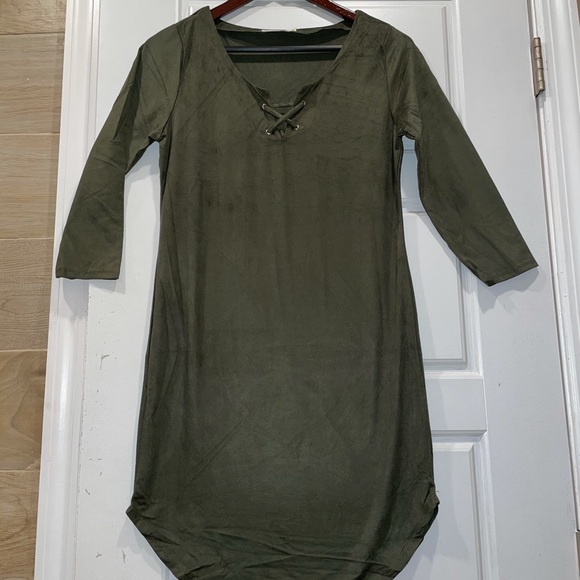 Soft Moves Suede Mini Dress- Olive - Picture 5 of 8